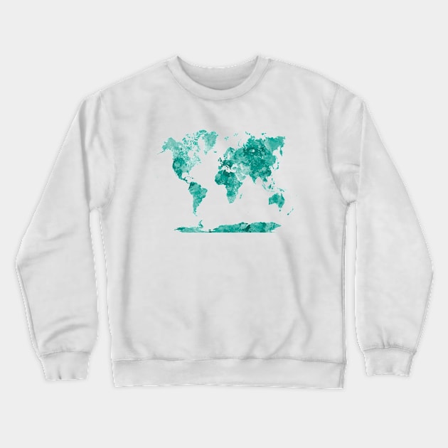 World map in watercolor Crewneck Sweatshirt by PaulrommerArt